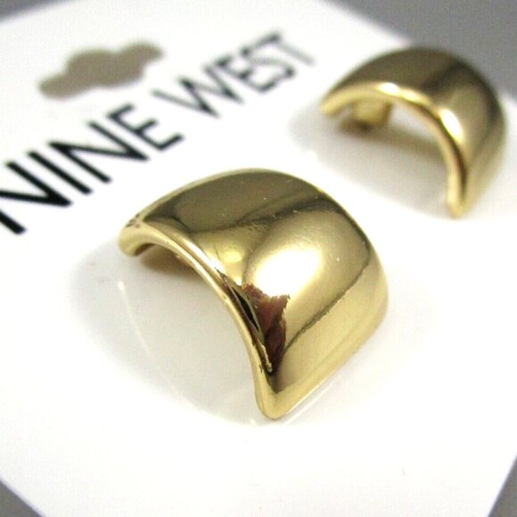 NINE WEST Mod/Contemporary Gold Half Hoop Stud Earrings**NEW! - Picture 1 of 2
